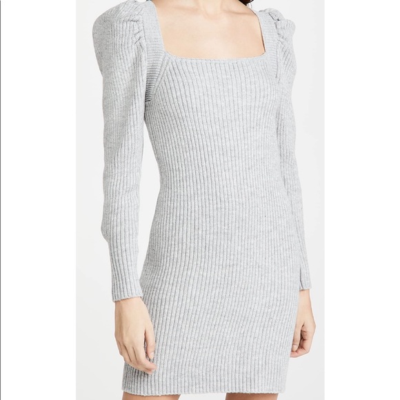 WAYF Square Neck Ribbed Knit Puff Sleeves Sweater Dress - Picture 2 of 11